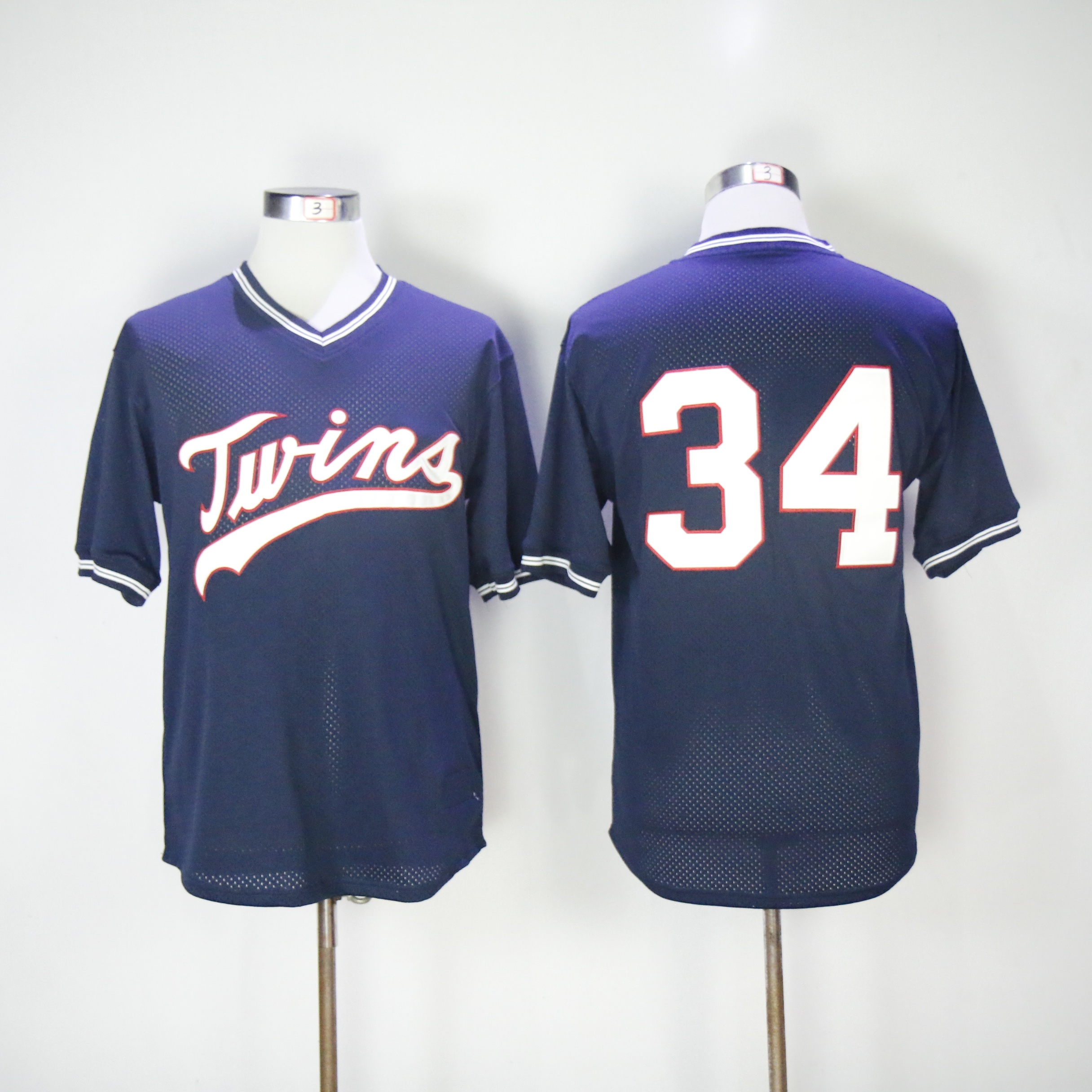 Men Minnesota Twins 34 Puckett Blue Throwback MLB Jerseys